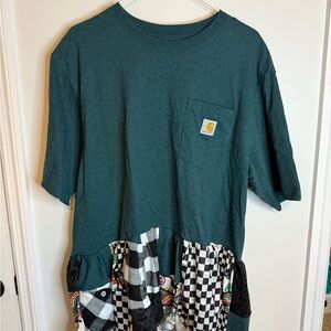 Carhartt Green Pocket Tee with Printed Ruffle Hem